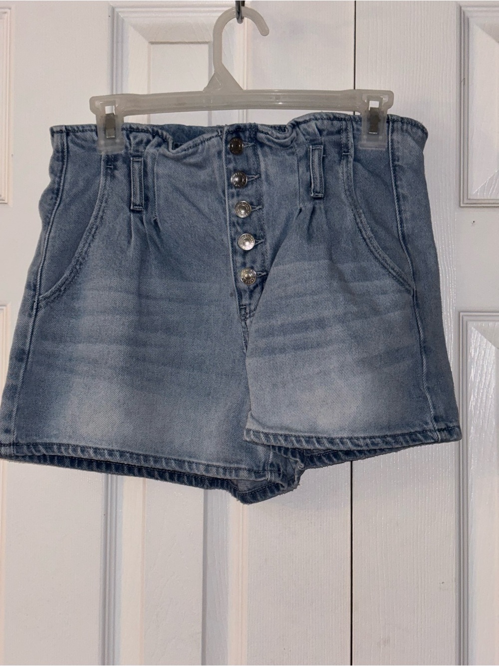 American Eagle Outfitters Light Blue High-Waist Button-Front Denim Shorts